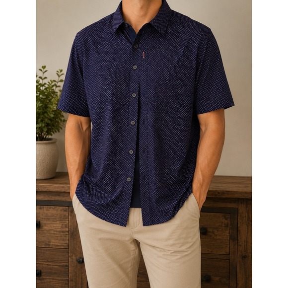 Beverly Hills Polo Club Other - Beverly Hills Polo Club Men's 3XLT Navy Pink Geometric Button Front Shirt